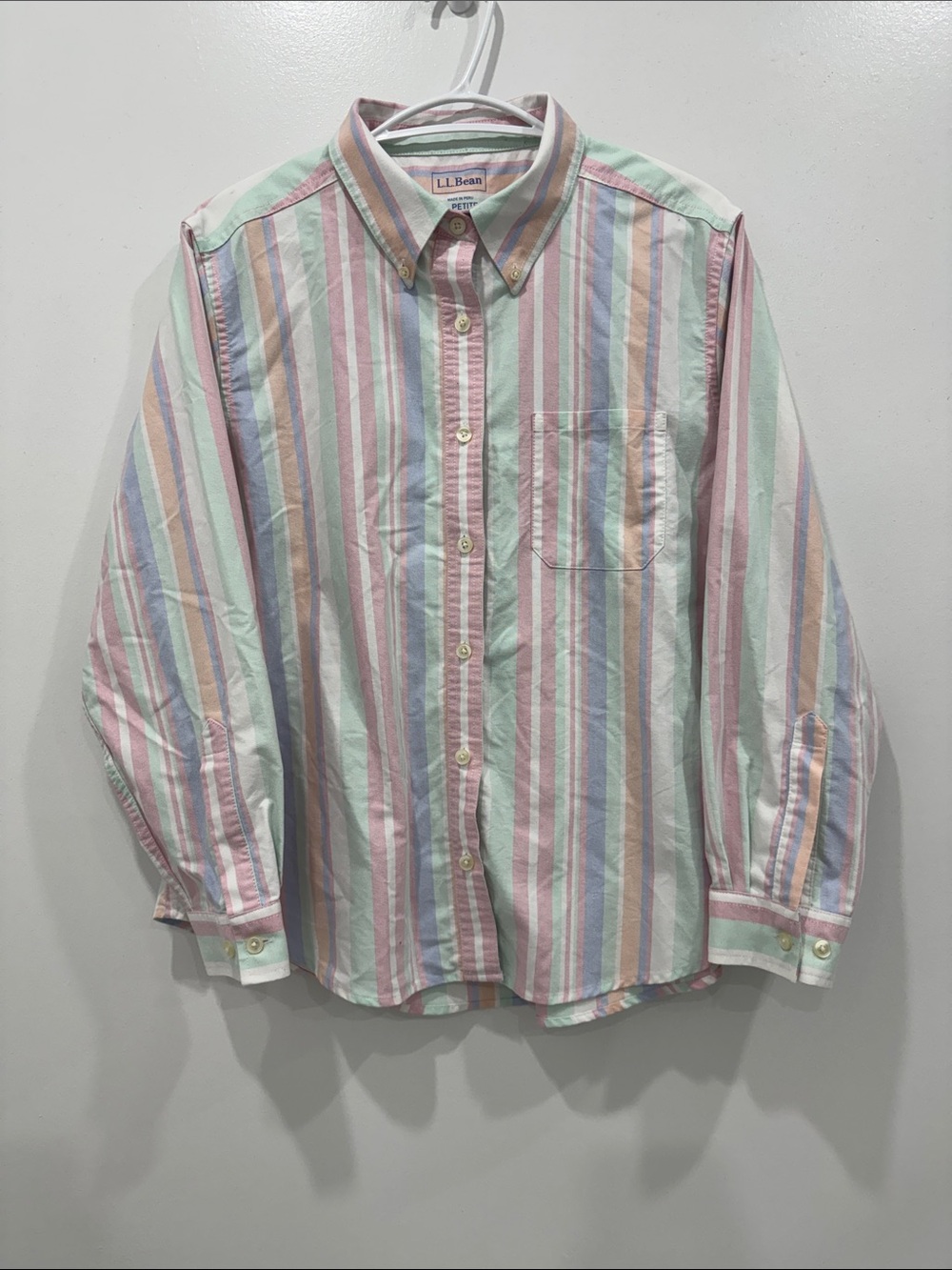 L.L.Bean Pastel Striped Cotton Button Down Shirt L Petite